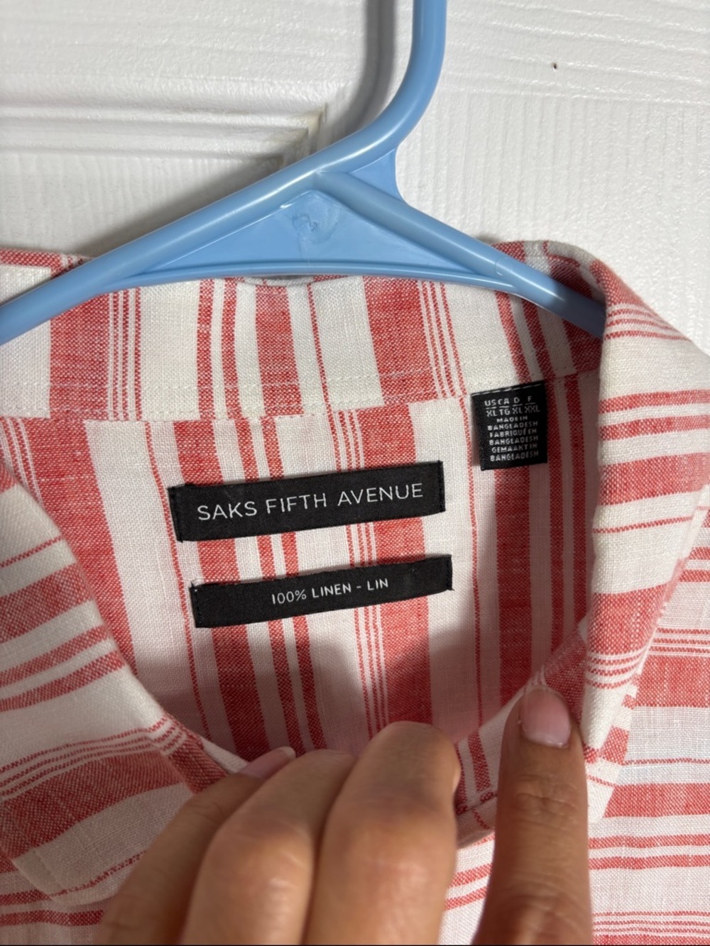 Saks Fifth Avenue Linen Shirt XL Rust Red White Striped - Picture 3 of 8